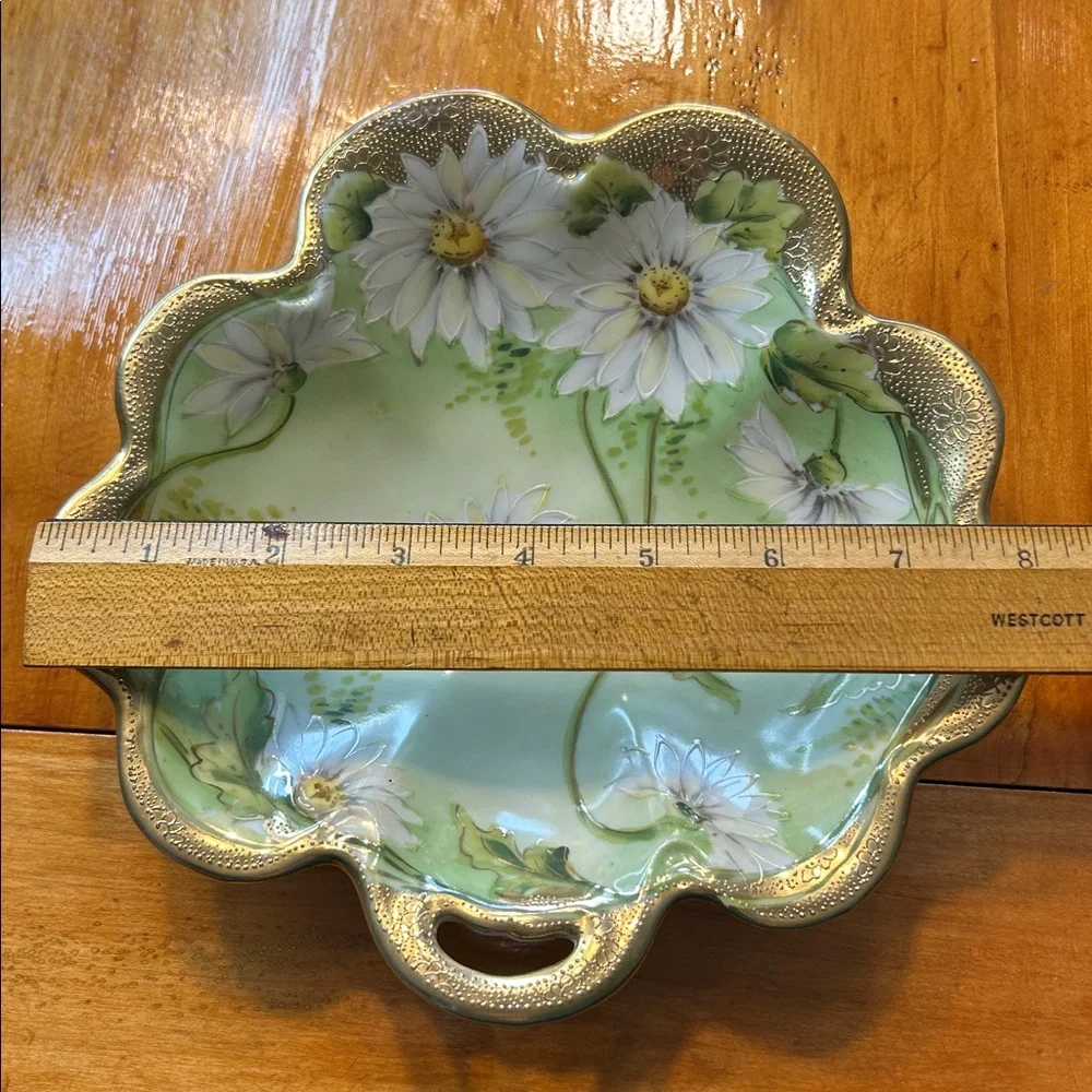 I.E. & C. Co. Hand‎ Painted Daisy Moriage Gold Gilt Scalloped Serving Bowl Vtg